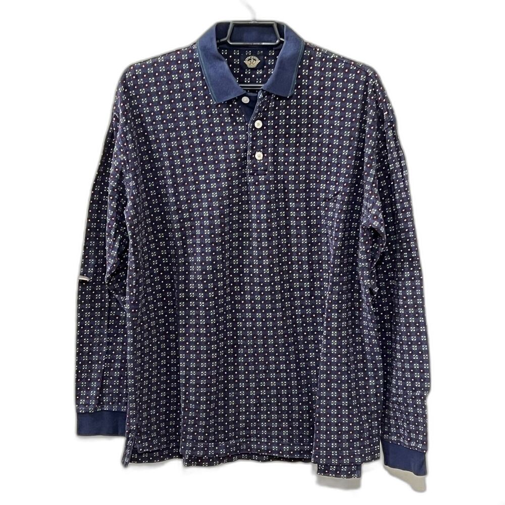 Dockers Mens Polo Shirt Blue Long Sleeve Geometric Print Collared Shirt Size LG